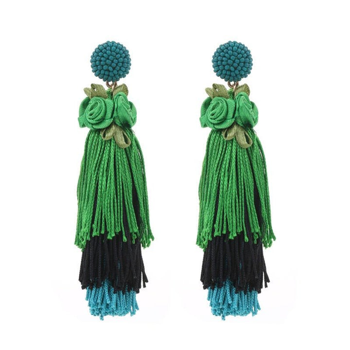 Bohemian style original design long tassel earrings spring flowers exaggerated women's earrings