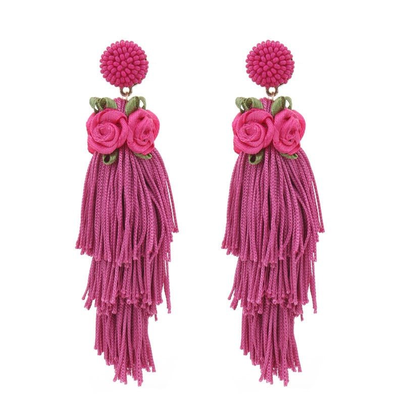 Bohemian style original design long tassel earrings spring flowers exaggerated women's earrings