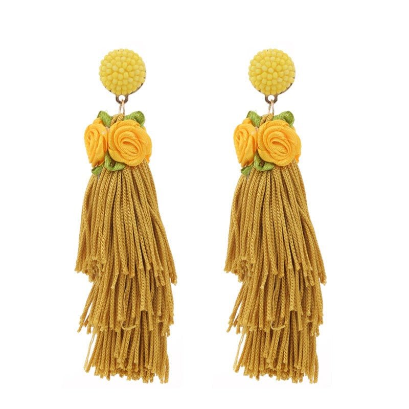 Bohemian style original design long tassel earrings spring flowers exaggerated women's earrings