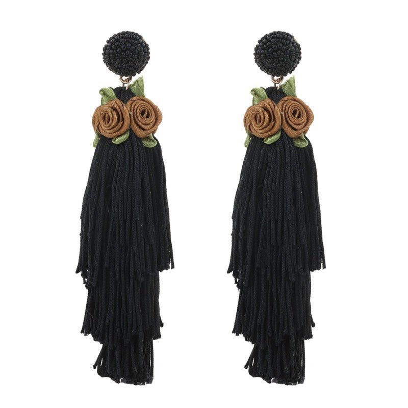 Bohemian style original design long tassel earrings spring flowers exaggerated women's earrings