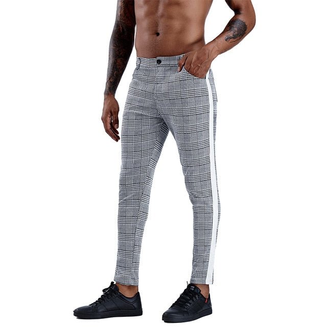 Brand Plaid Pants Men Elastic Male Skinny Trousers Bottom Tight Male Pant Streetwear Sweatpants Casual Joggers Men Pants