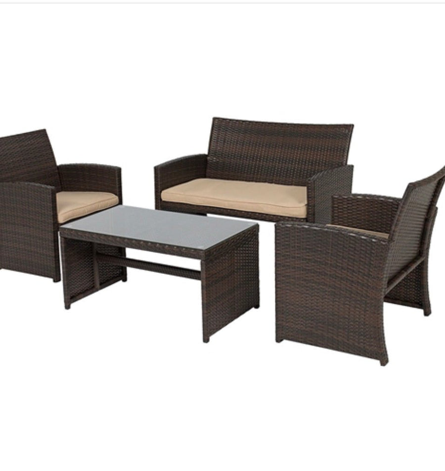 Brown Resin Wicker 4-Piece Modern Patio Furniture Set with Beige Cushions - Ruth Envision