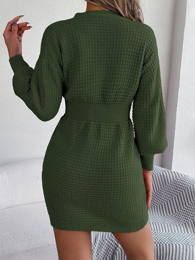 Sophisticated Cable-Knit V-Neck Sweater Dress Elegance