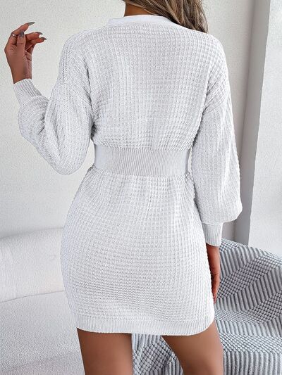 Sophisticated Cable-Knit V-Neck Sweater Dress Elegance