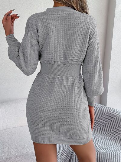 Sophisticated Cable-Knit V-Neck Sweater Dress Elegance