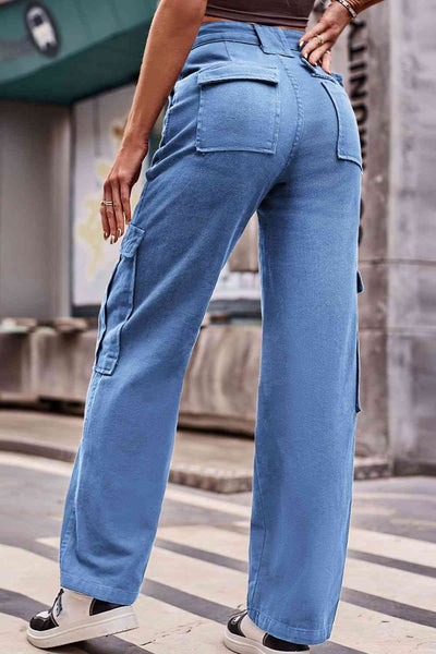 High Rise Button Front Casual Denim Jeans for Women