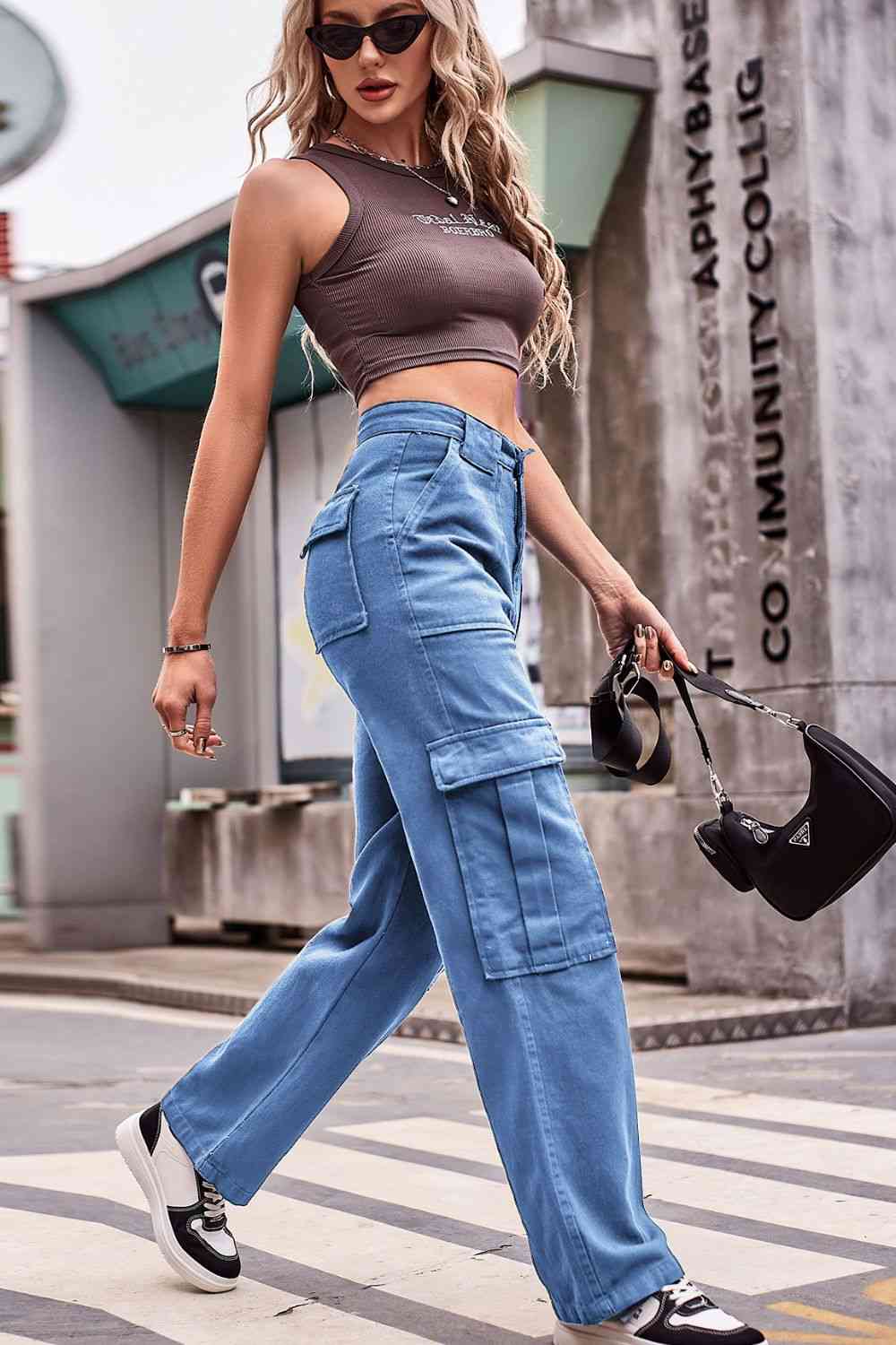 High Rise Button Front Casual Denim Jeans for Women