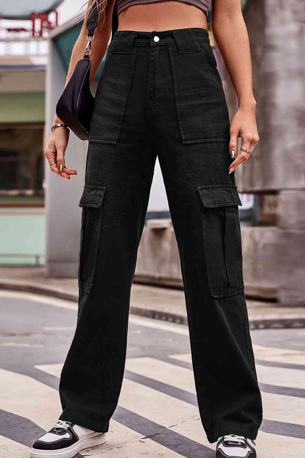 High Rise Button Front Casual Denim Jeans for Women