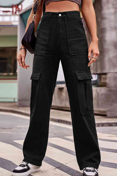 High Rise Button Front Casual Denim Jeans for Women
