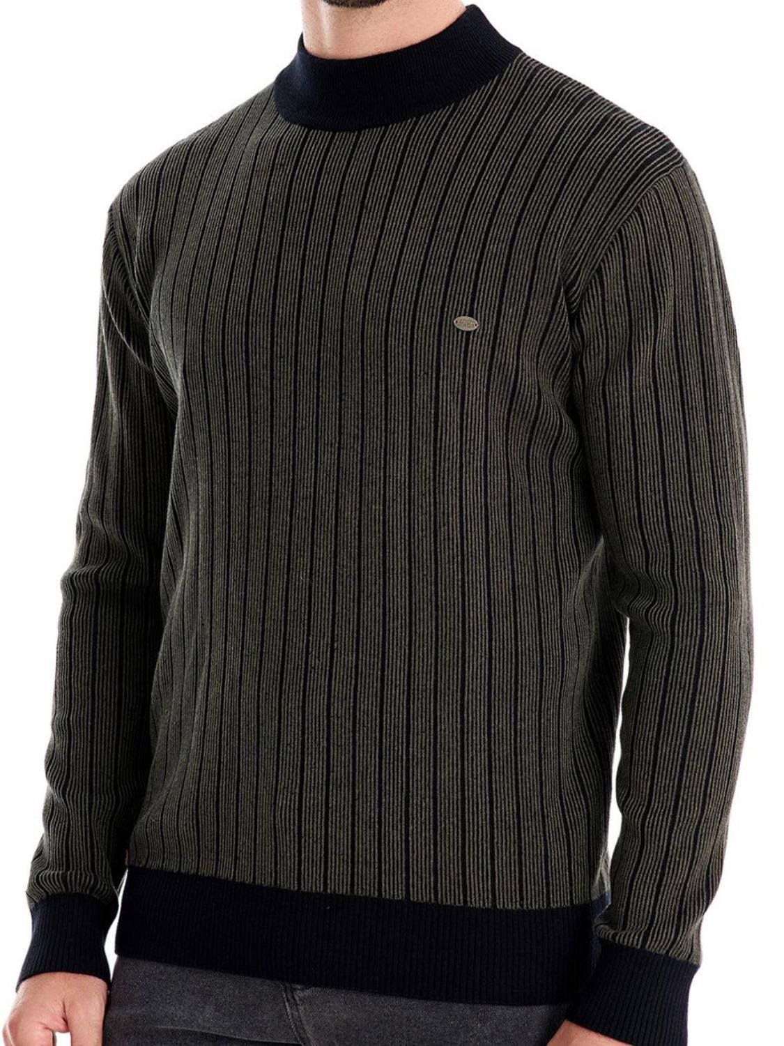 Men's Mock Neck Contrast Striped Sweater for Casual Style