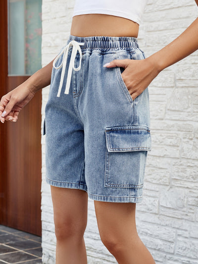 Chic Adjustable Denim Shorts with Convenient Pockets for Summer