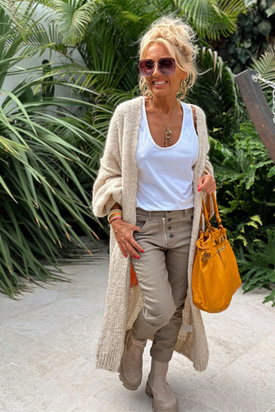 Letter Dropped Shoulder Long Sleeve Cardigan for Women