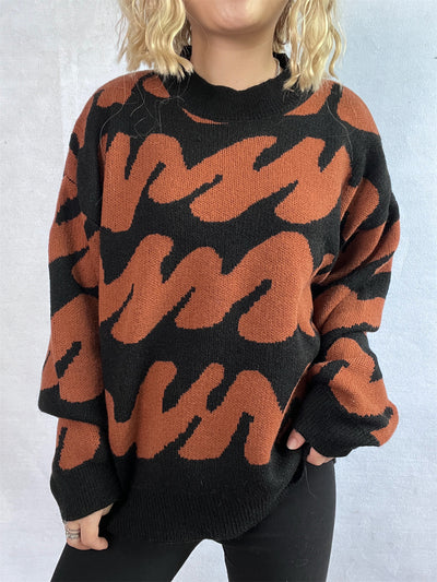 Chic Two-Tone Long Sleeve Knit Pullover for Stylish Comfort