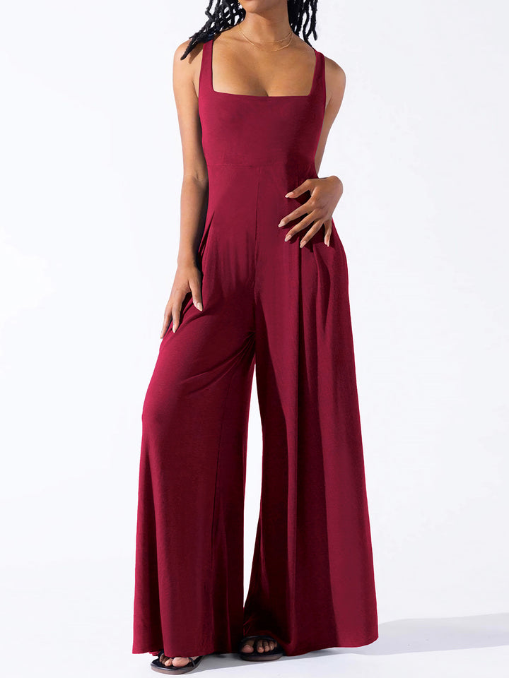 Elegant Square Neck Wide Strap Jumpsuit