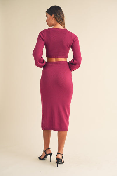 MABLE Twisted Knit Top and Midi Skirt Ensemble Set