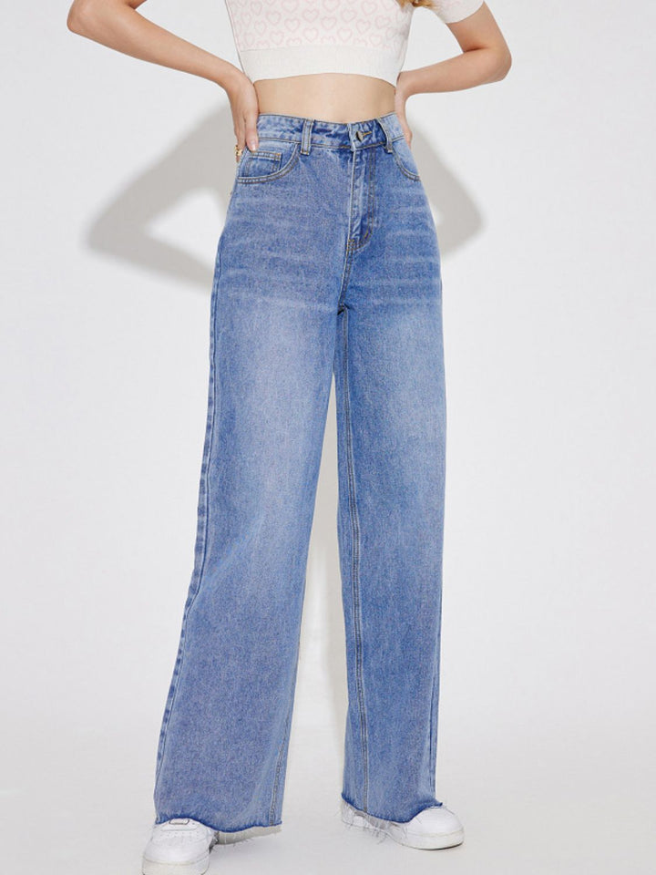 Elevated High Waist Straight Leg Jeans with Functional Pockets