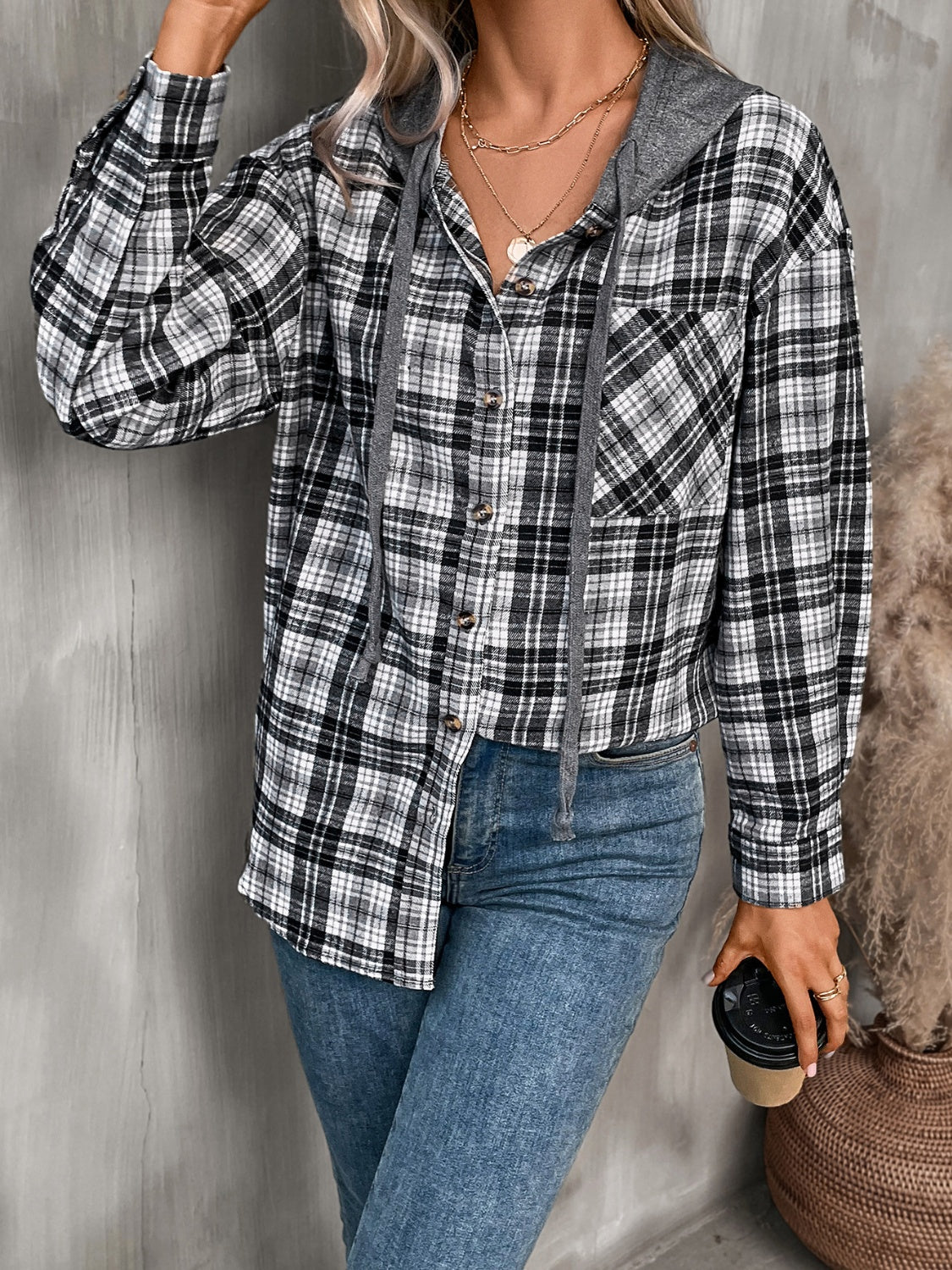 Plaid Long Sleeve Hooded Jacket for Stylish Comfort