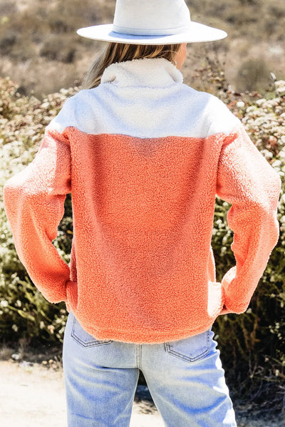 Chic Dual Fabric Half Zip Long Sleeve Sweatshirt for Women