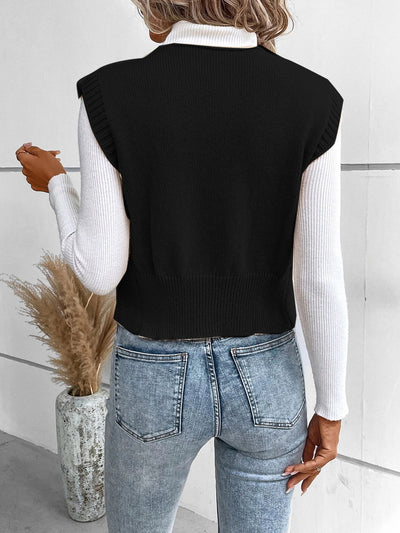Full Size Button Up V-Neck Sweater Vest for Women