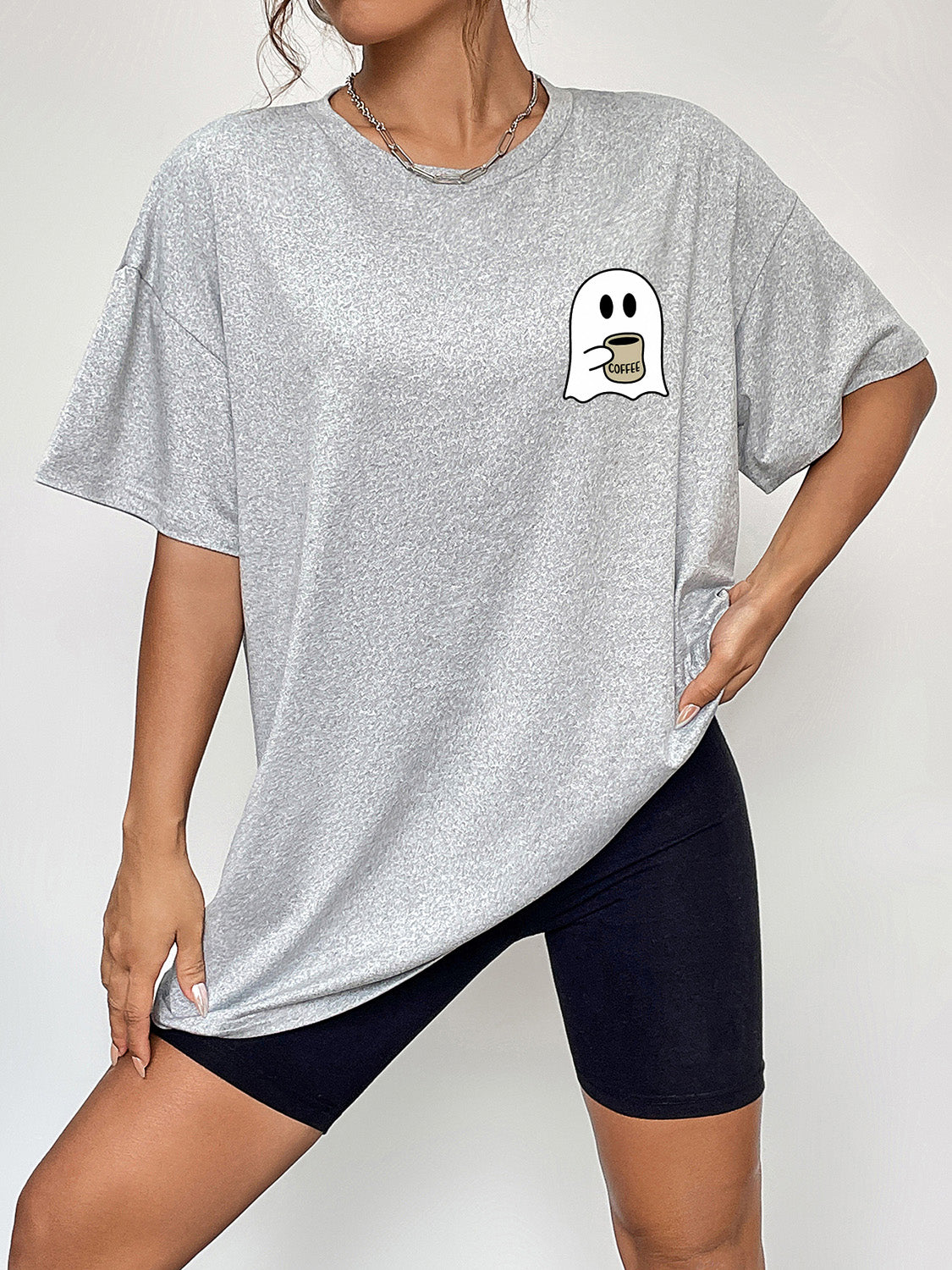 Ghostly Charm Round Neck Short Sleeve T-Shirt for Women