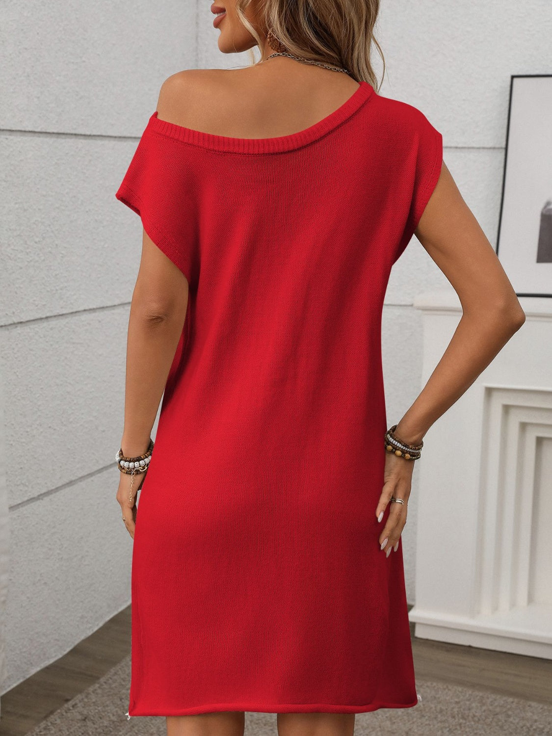 One Shoulder Mini Sweater Dress for Women in Various Sizes