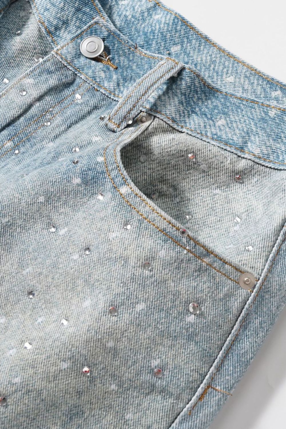 Men's Washed Rhinestone Denim Bermuda Shorts for Summer