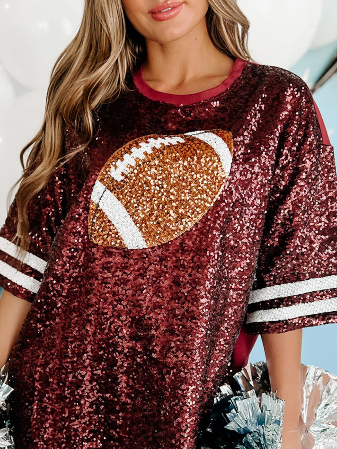 Sparkling Sequin Football Oversized Half Sleeve Tee Style