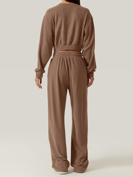 Trendy Crisscross Neck Top and Adjustable Waist Pants Set