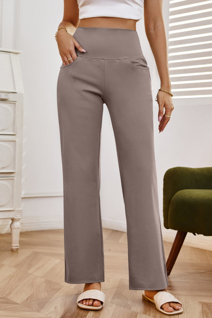 Chic High Rise Wide Leg Trousers with Convenient Pockets