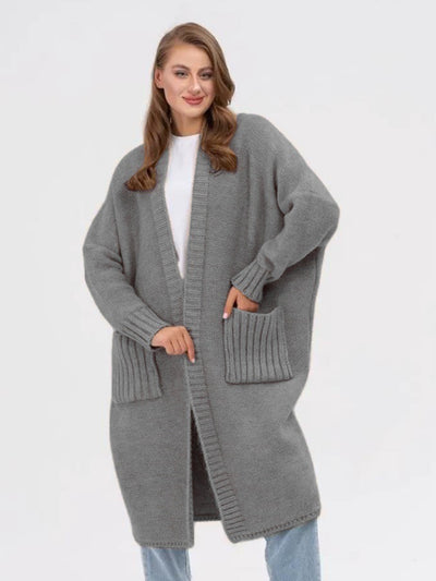 Pocketed Open Front Long Sleeve Longline Cardigan for Women