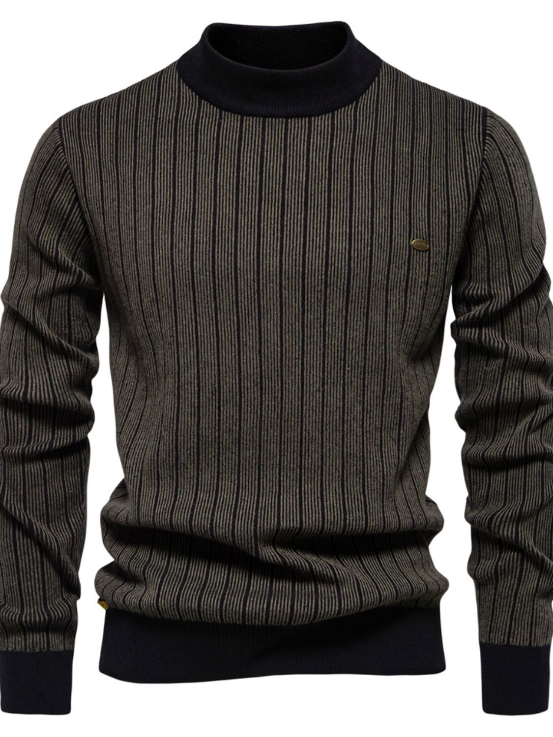 Men's Mock Neck Contrast Striped Sweater for Casual Style