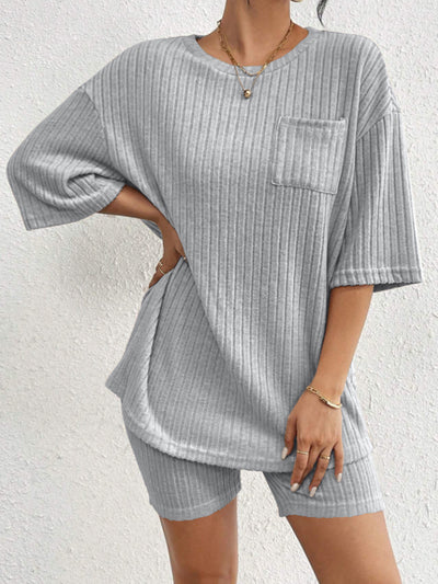 Ribbed Lounge Set: Stylish Top and Shorts for Comfort