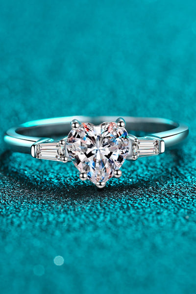 1.2 Carat Moissanite Heart Ring in Sterling Silver Design