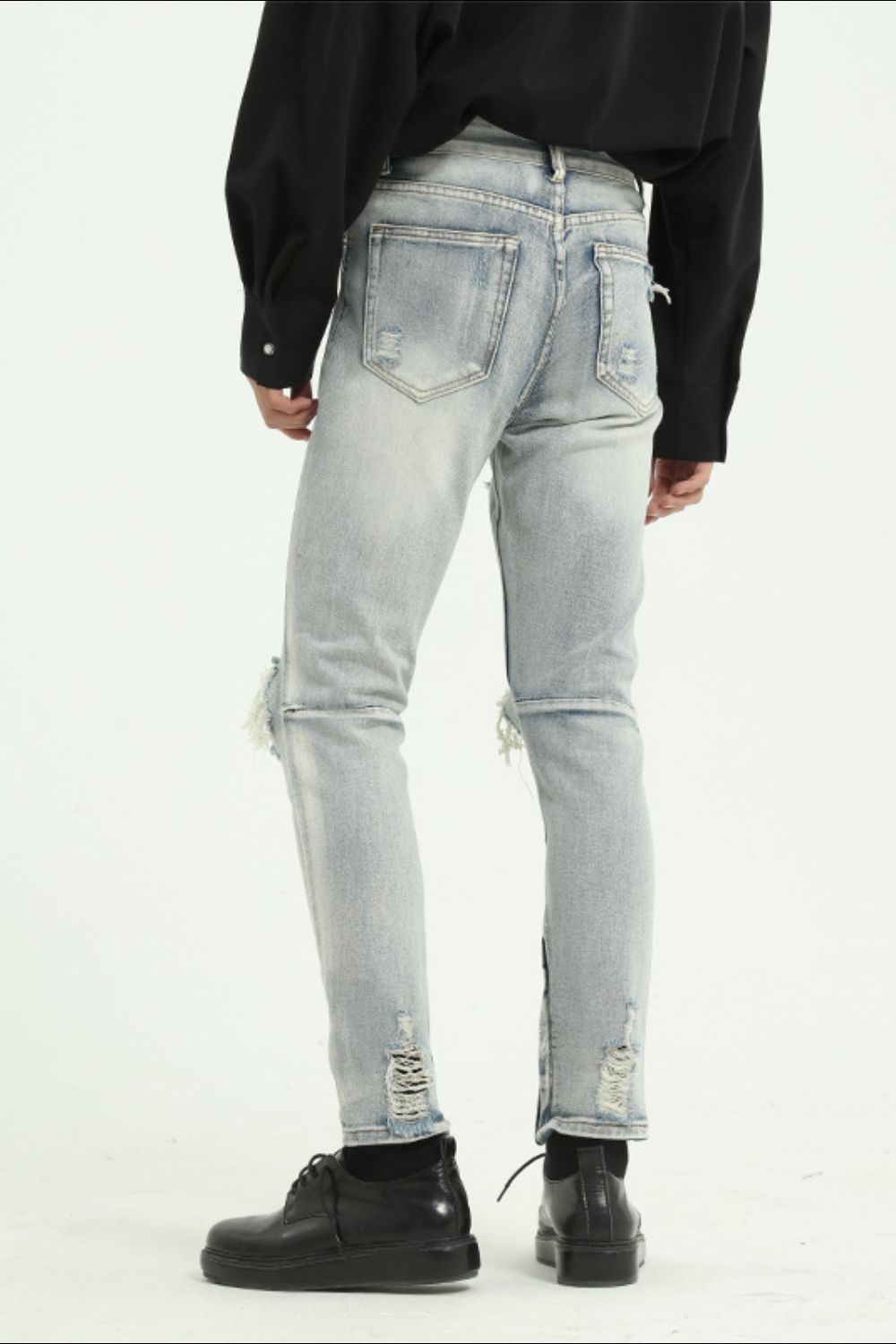 Pocketed Distressed Jeans with Side Zip for Women Fashion