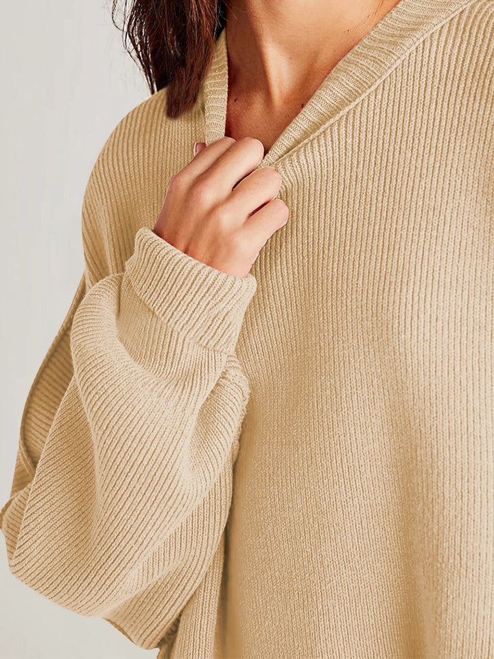 Chic Side Slit Long Sleeve Sweater with Round Neck