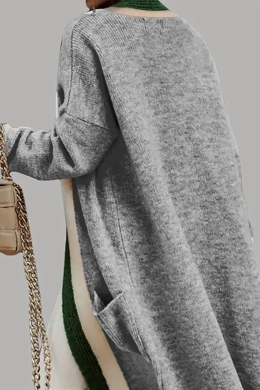 Pocketed Contrast Long Sleeve Hooded Cardigan for Women