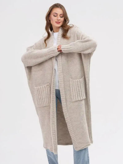 Pocketed Open Front Long Sleeve Longline Cardigan for Women