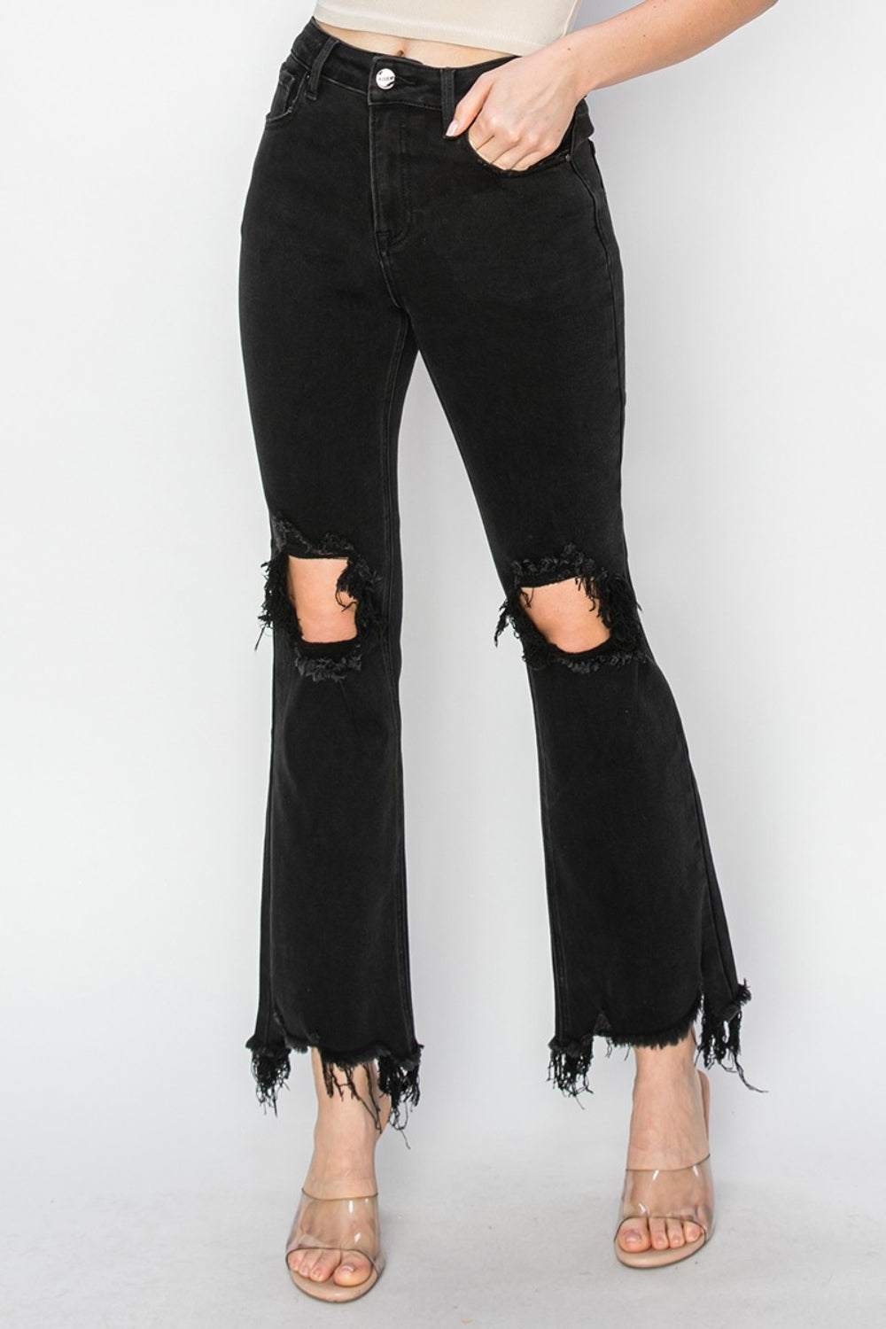 Trendy Distressed Full Length Jeans with Functional Pockets by RISEN