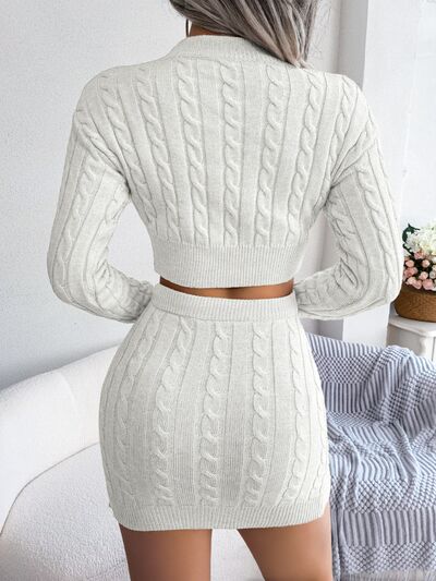 Elegant Cable-Knit Sweater and Skirt Set