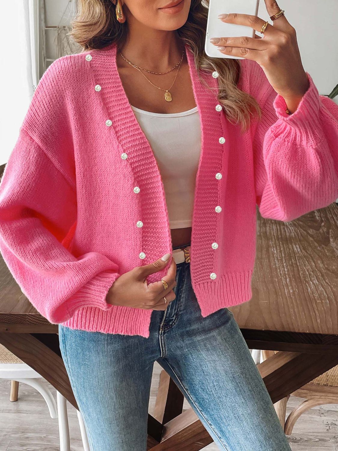 Pearl Open Front Long Sleeve Cardigan for Every Occasion