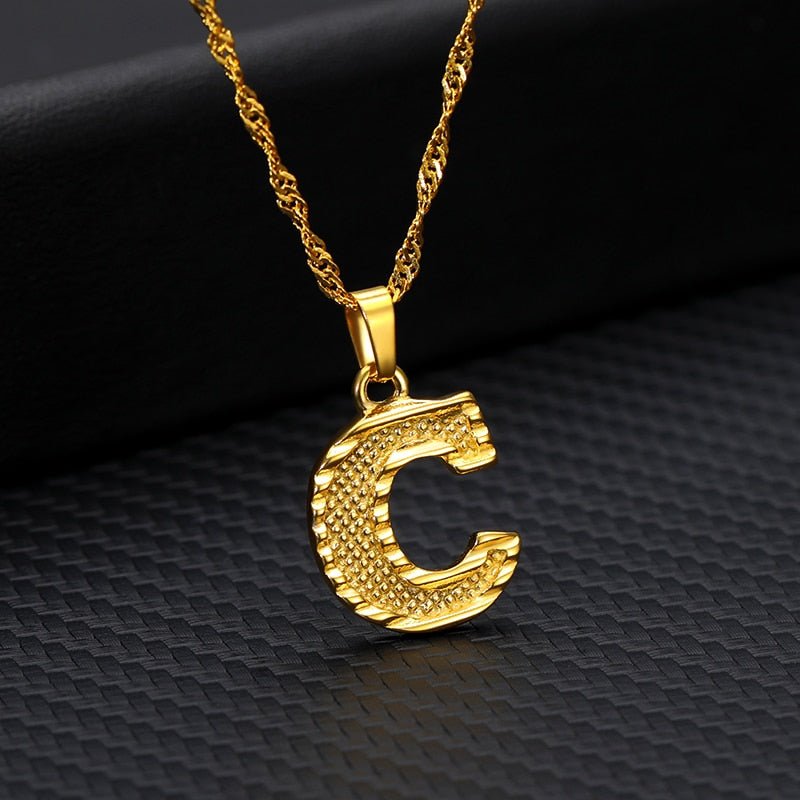 Capital Letter Initial Necklace For Women Stainless Steel Gold A To Z Alphabet Pendant