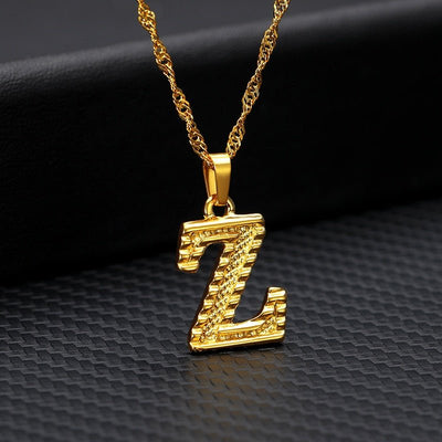 Capital Letter Initial Necklace For Women Stainless Steel Gold A To Z Alphabet Pendant