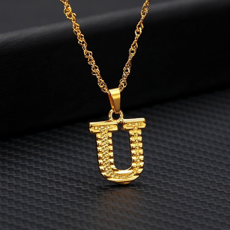 Capital Letter Initial Necklace For Women Stainless Steel Gold A To Z Alphabet Pendant
