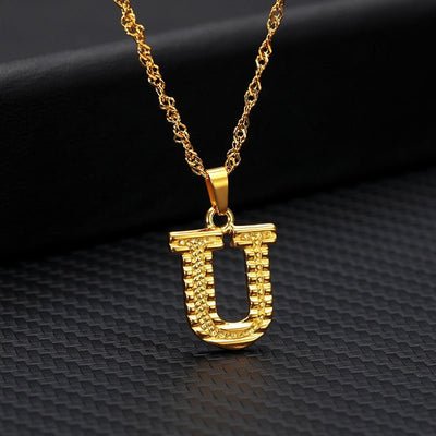 Capital Letter Initial Necklace For Women Stainless Steel Gold A To Z Alphabet Pendant
