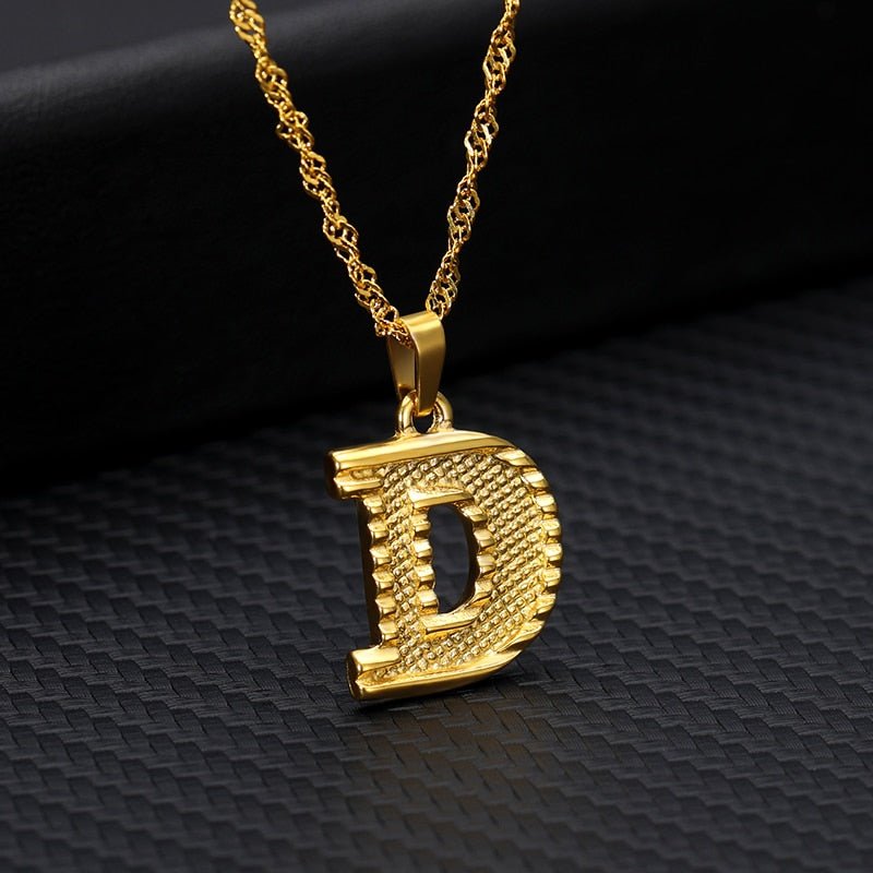 Capital Letter Initial Necklace For Women Stainless Steel Gold A To Z Alphabet Pendant