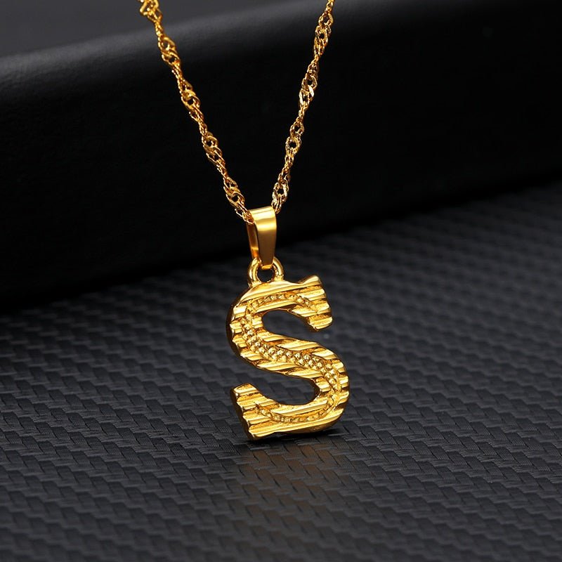 Capital Letter Initial Necklace For Women Stainless Steel Gold A To Z Alphabet Pendant