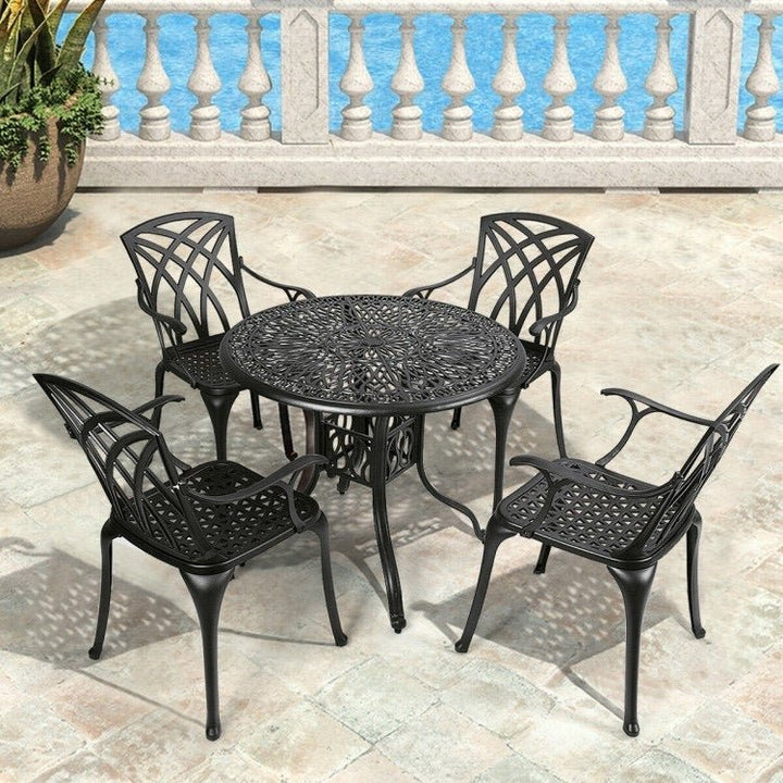 Cast Aluminum Patio Dining Set with Durable Umbrella Hole