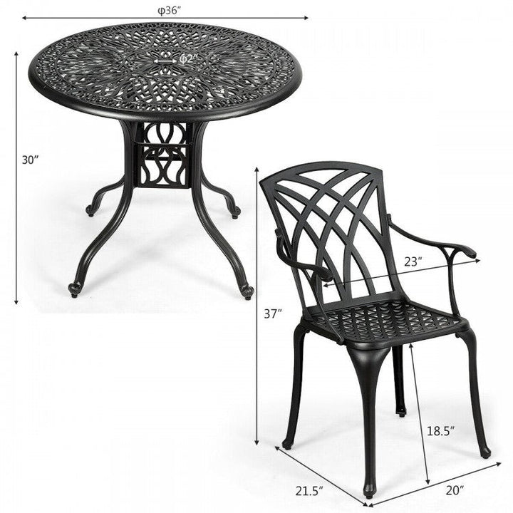 Cast Aluminum Patio Dining Set with Durable Umbrella Hole