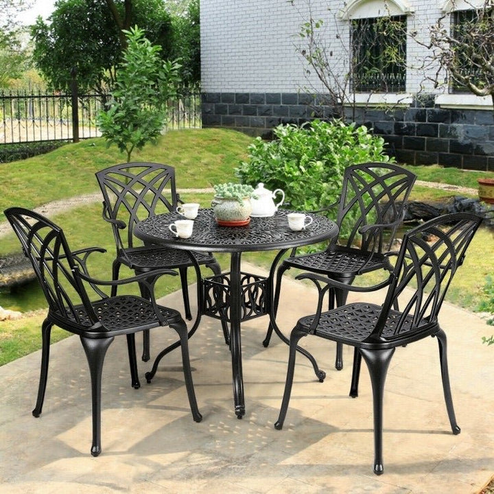 Cast Aluminum Patio Dining Set with Durable Umbrella Hole