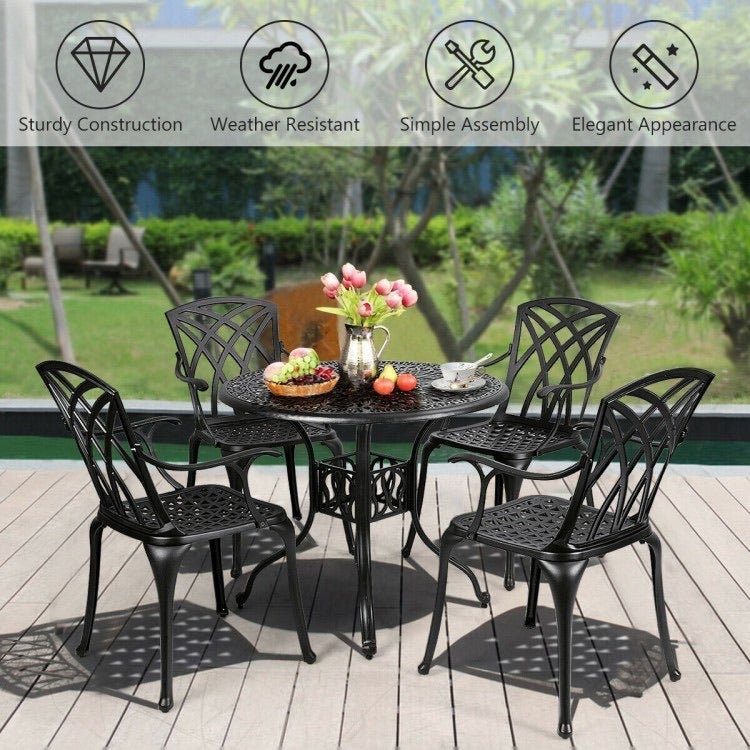 Cast Aluminum Patio Dining Set with Durable Umbrella Hole